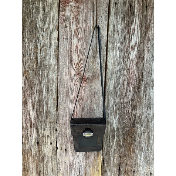 Brighton Leather Handbag Purse Shoulder Bag Brown Black Croc Embossed Crossbody - Picture 1 of 7